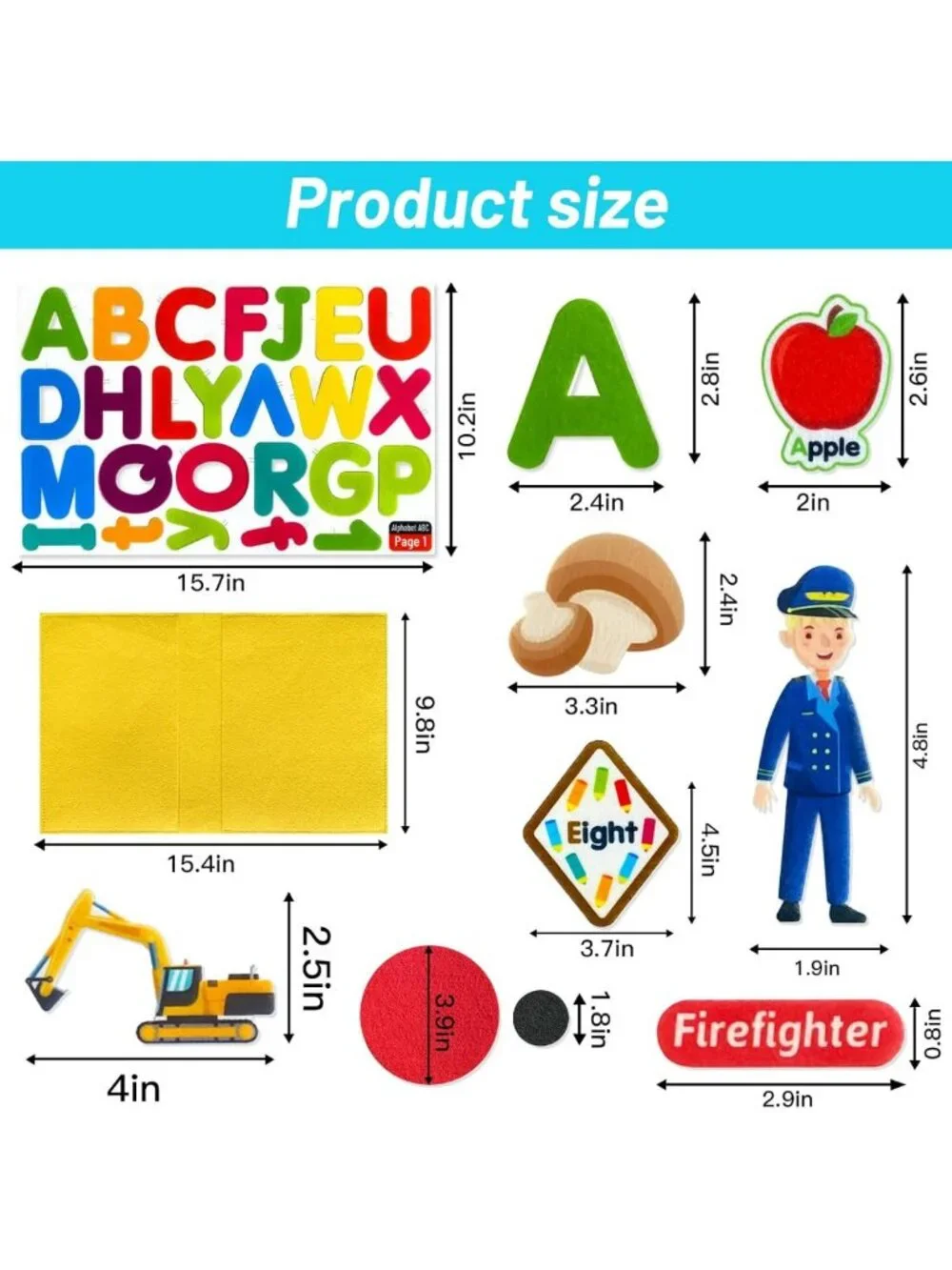 Felt Learning Set: Alphabet, Numbers, Fruits, Vegetables & Community Helpers for
